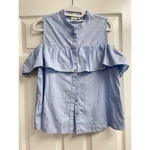 Lucky Brand Womens Blue Cotton Cold Shoulder Blouse M